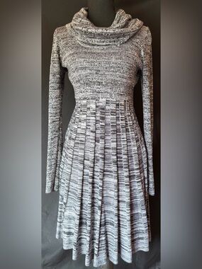 Calvin Klein Marled Knit Sweater Dress Cowl Neck Fit & Flare Size Small